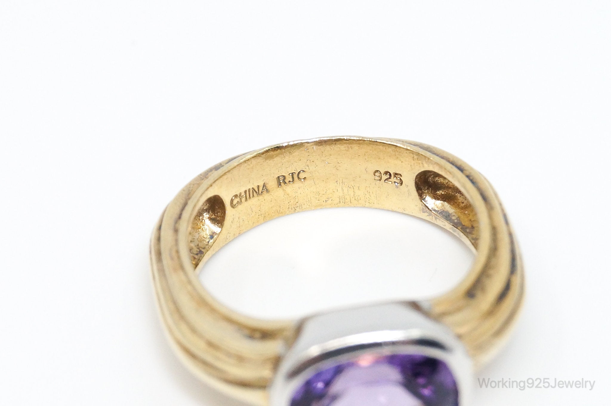 Vintage Designer RJC Amethyst Gold Vermeil Sterling Silver Ring SZ 8