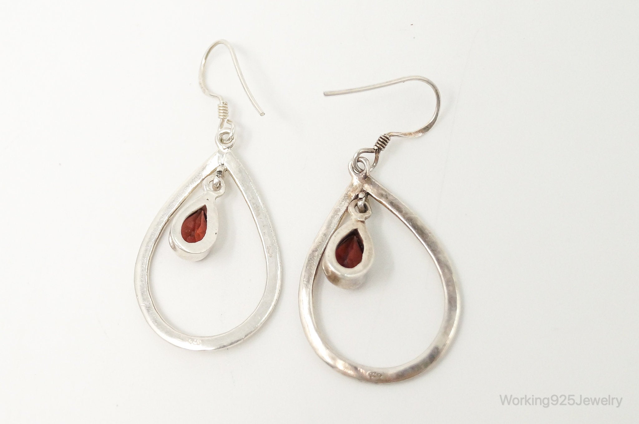 Garnet Bali Inspired Tear Drop Sterling Silver Earrings