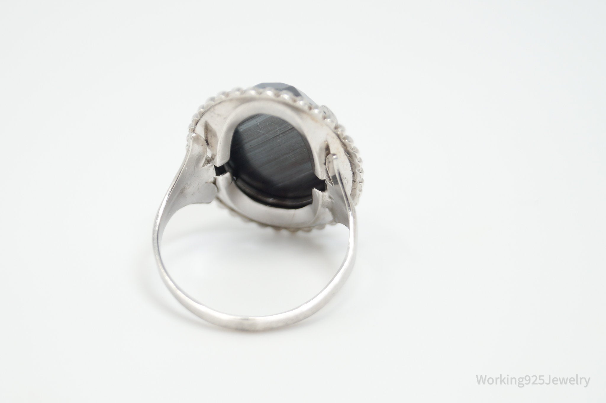 Antique Designer Uncas MFG Co Hematite Sterling Silver Ring - Sz 7.5