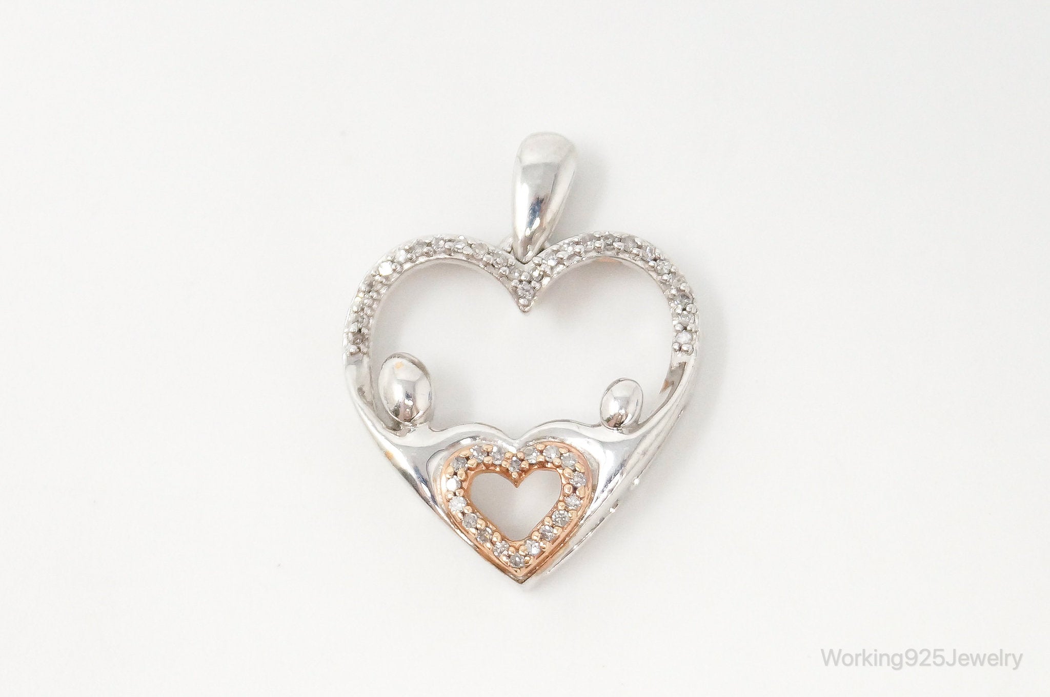 Cubic Zirconia Rose Gold Vermeil Sterling Silver Heart Necklace Pendant