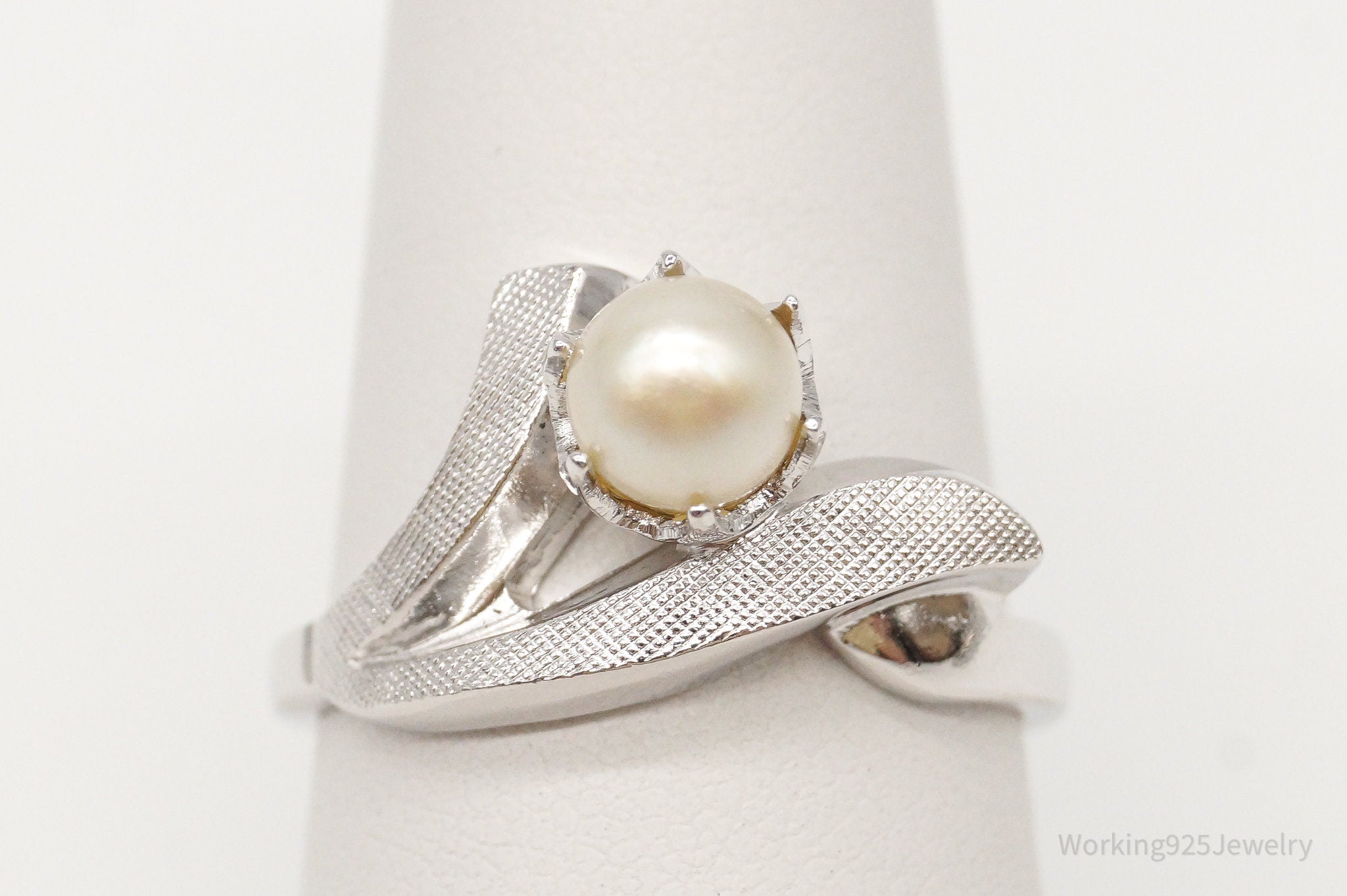 Antique Faux Pearl Sterling Silver Ring - Size 7.75