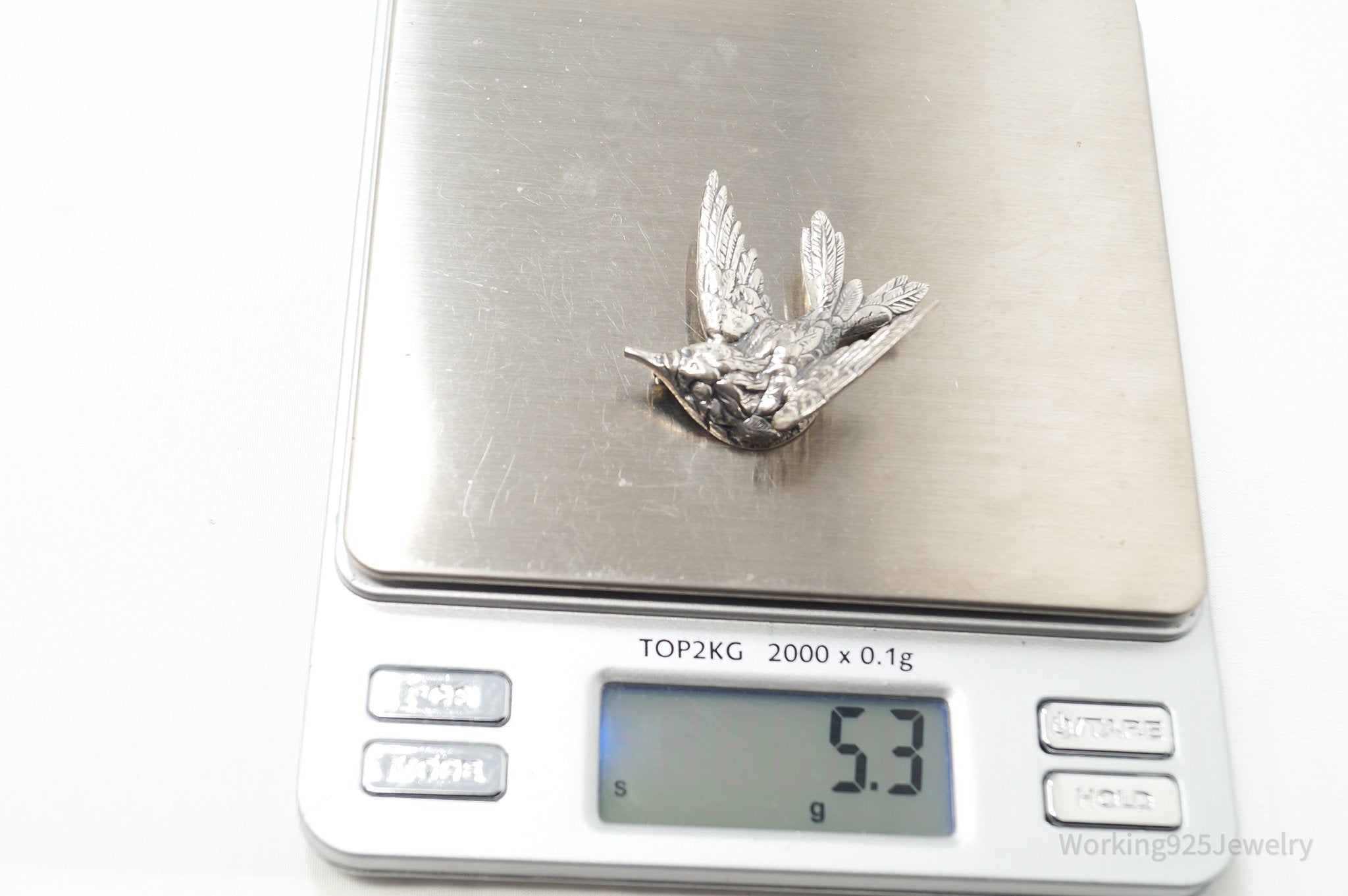 Vintage Designer JewelArt Humming Bird Sterling Silver Brooch Pin