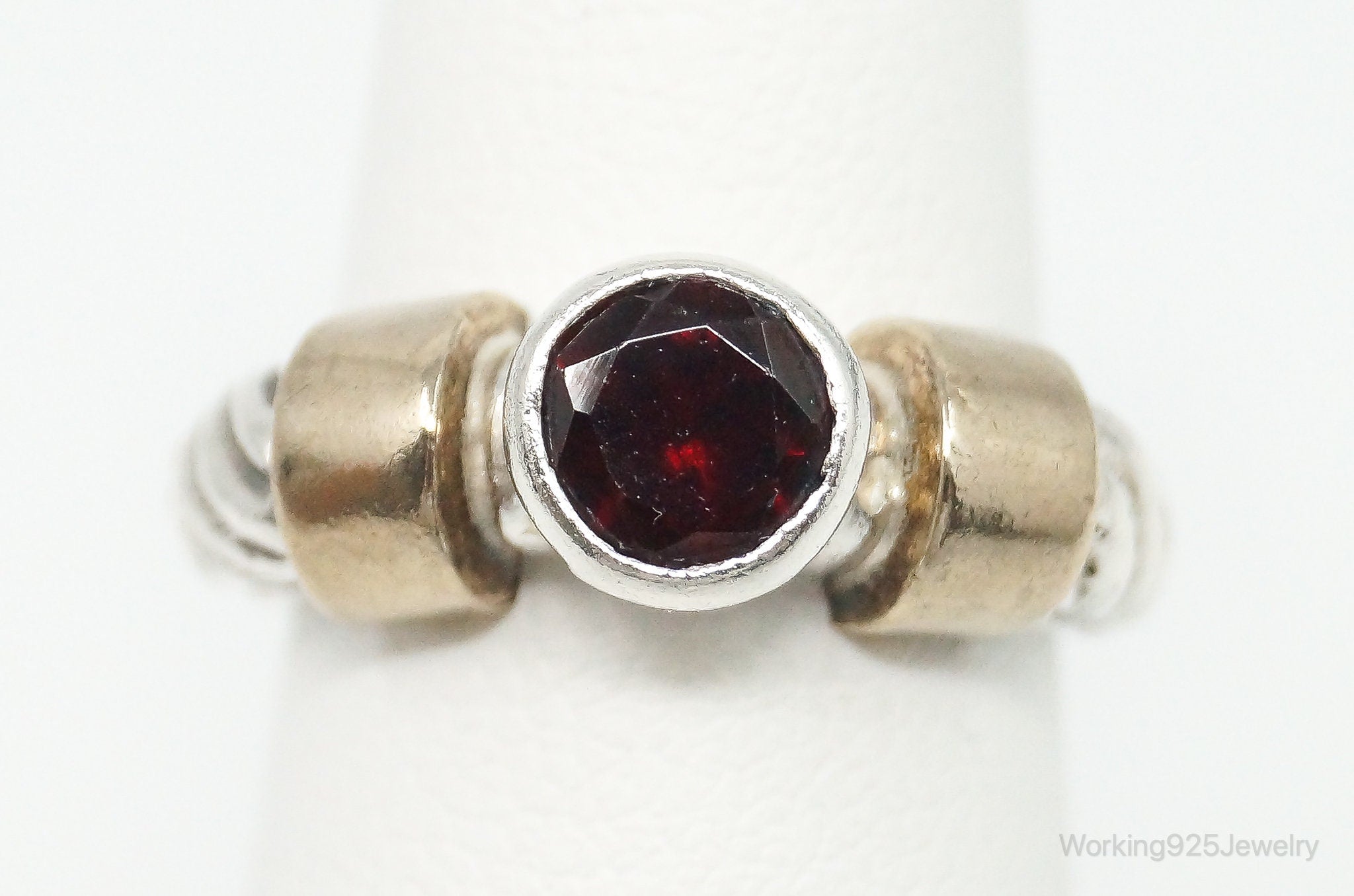 Vintage Garnet Brass Sterling Silver Ring - Size 4.75