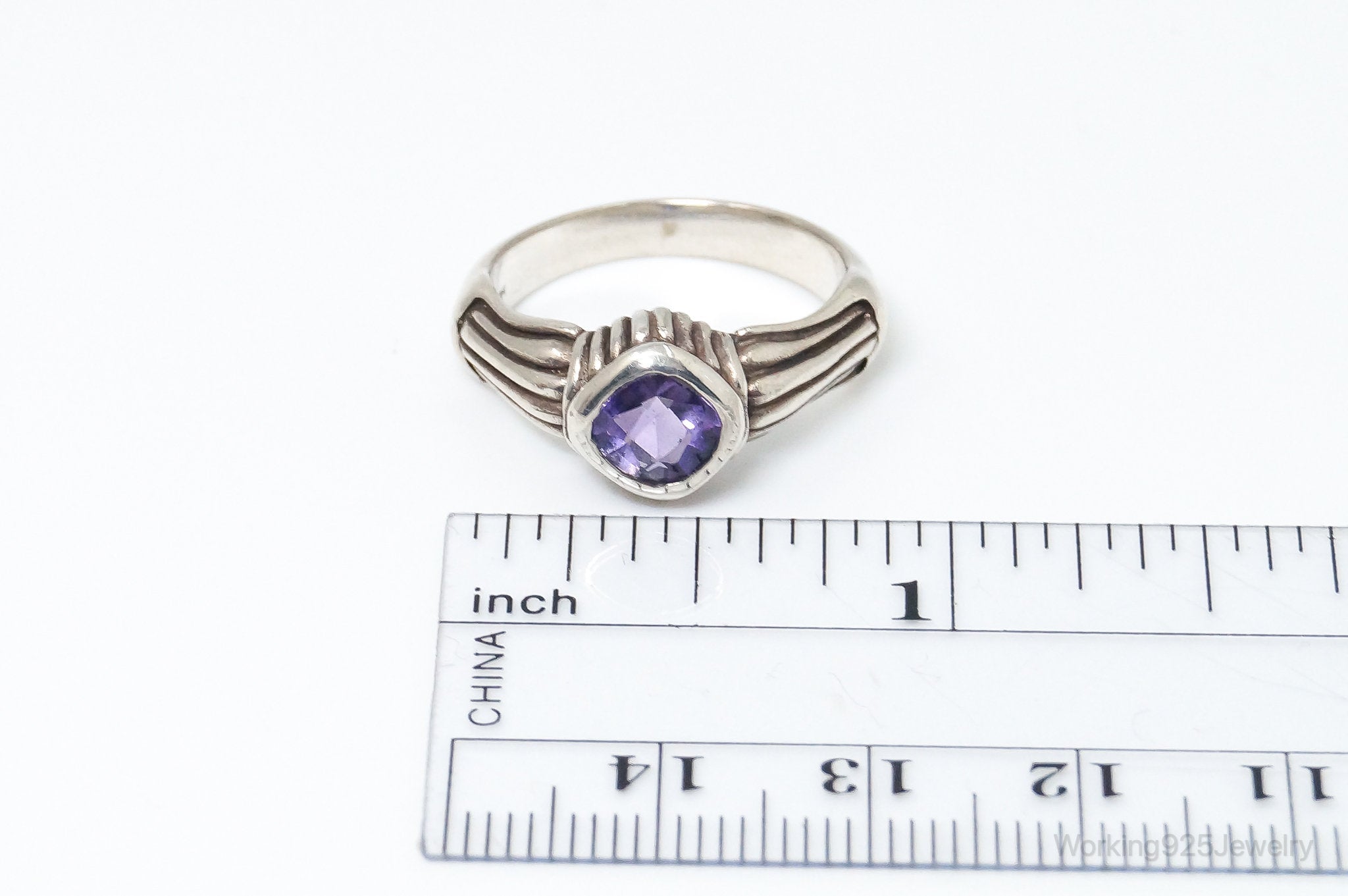 Vintage Amethyst Sterling Silver Ring - Size 7.75