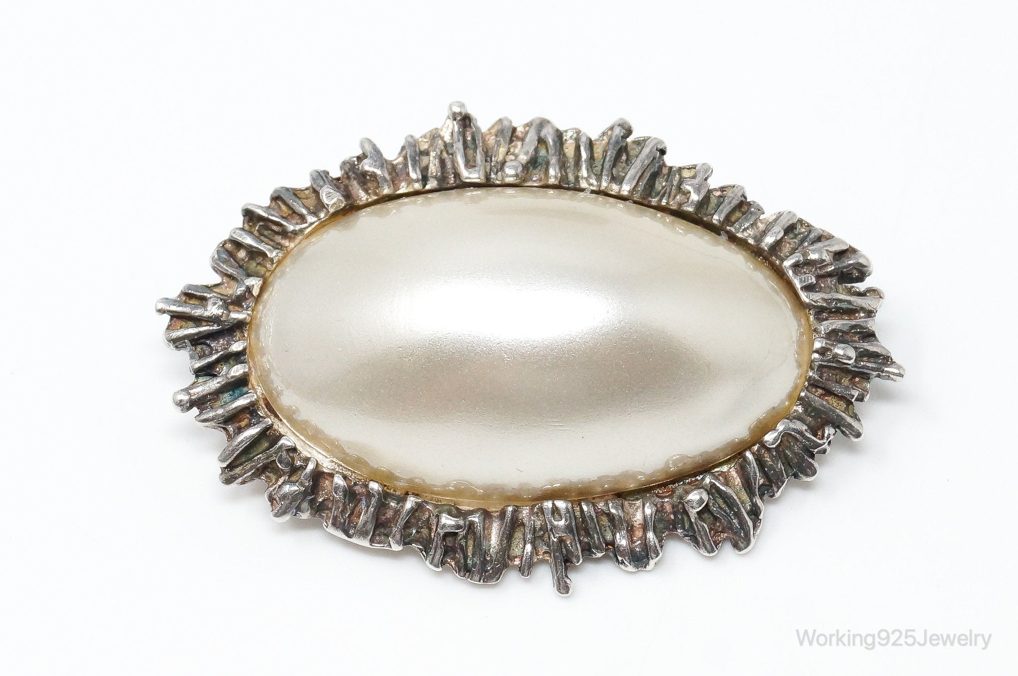 Rare Vintage Astrid Holthe Pearl Sterling Silver Brooch Pin