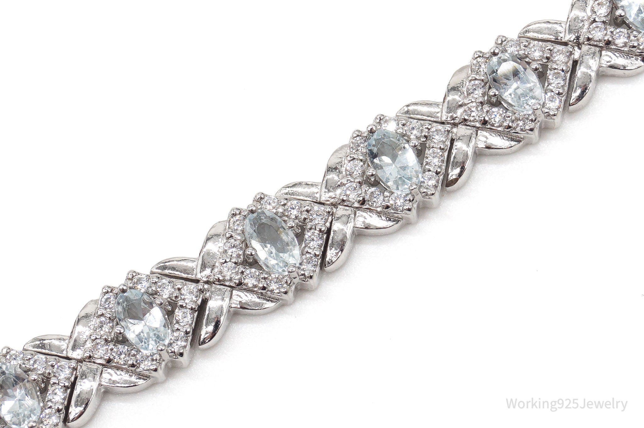 Vintage Designer FAS Aquamarine Cubic Zirconia Sterling Silver Bracelet