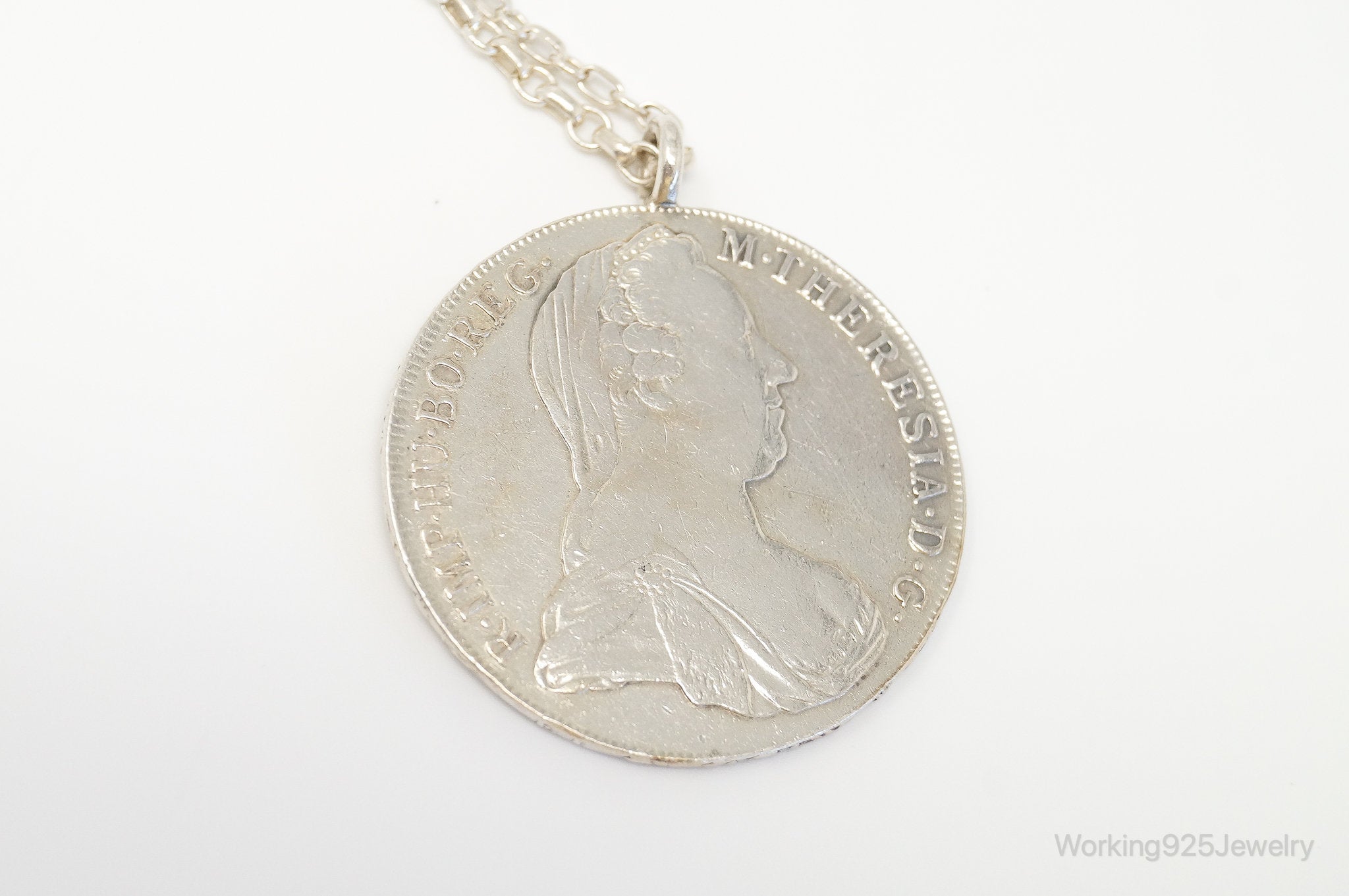 Antique 1780 M. Theresia Austrian Silver Thaler Coin Necklace