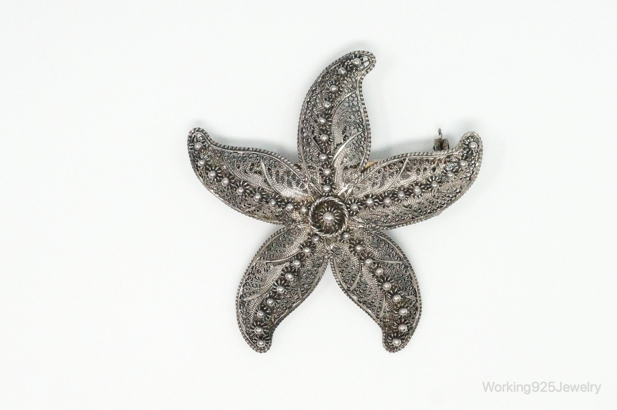 Vintage Designer Topazio Starfish Cannetille Sterling Silver Brooch Pin