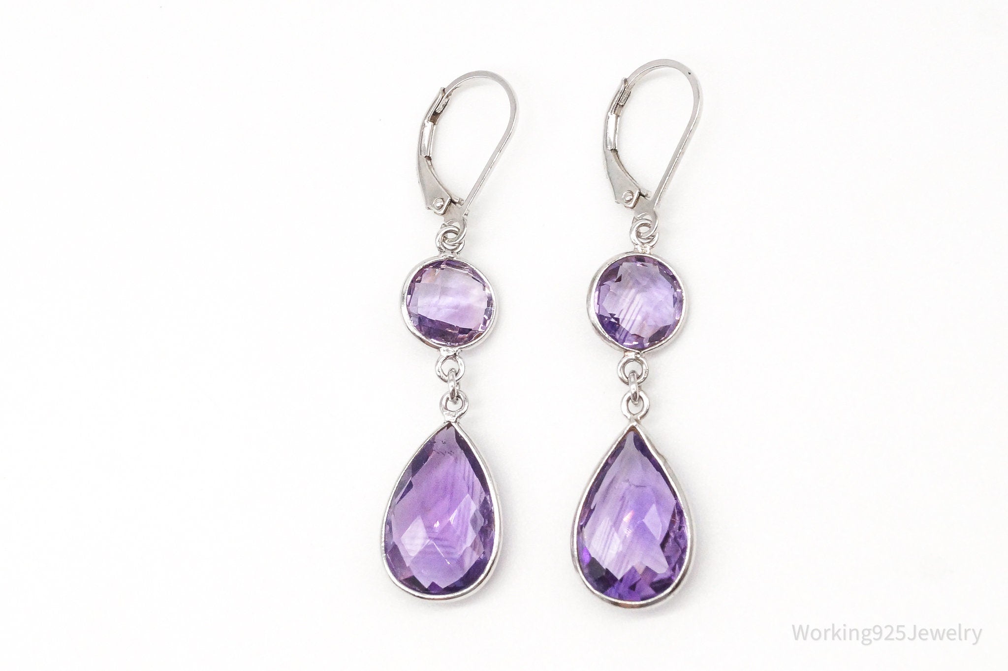 Vintage Amethyst Dangle Sterling Silver Earrings