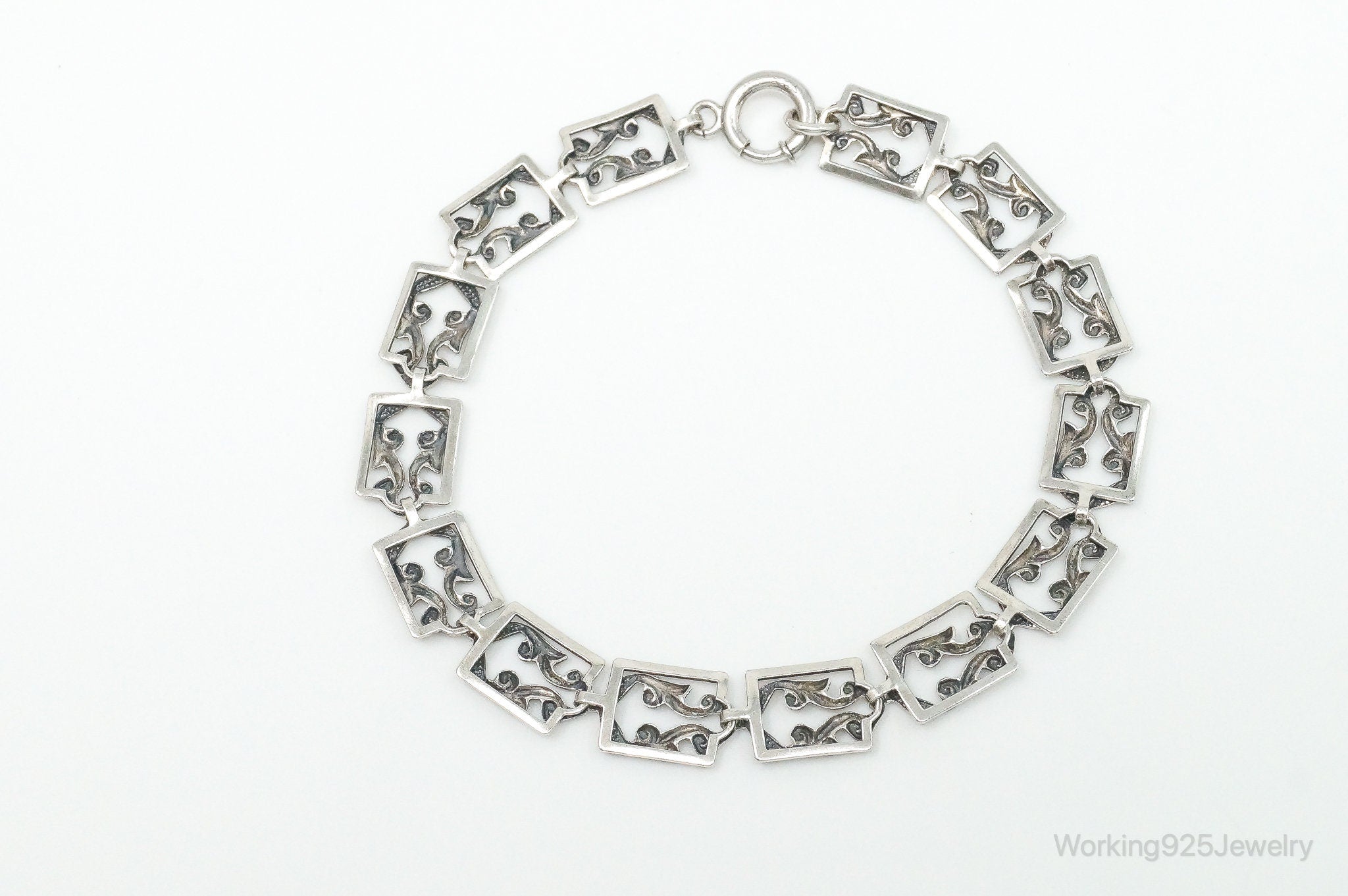 Antique Art Deco Sterling Silver Panel Bracelet