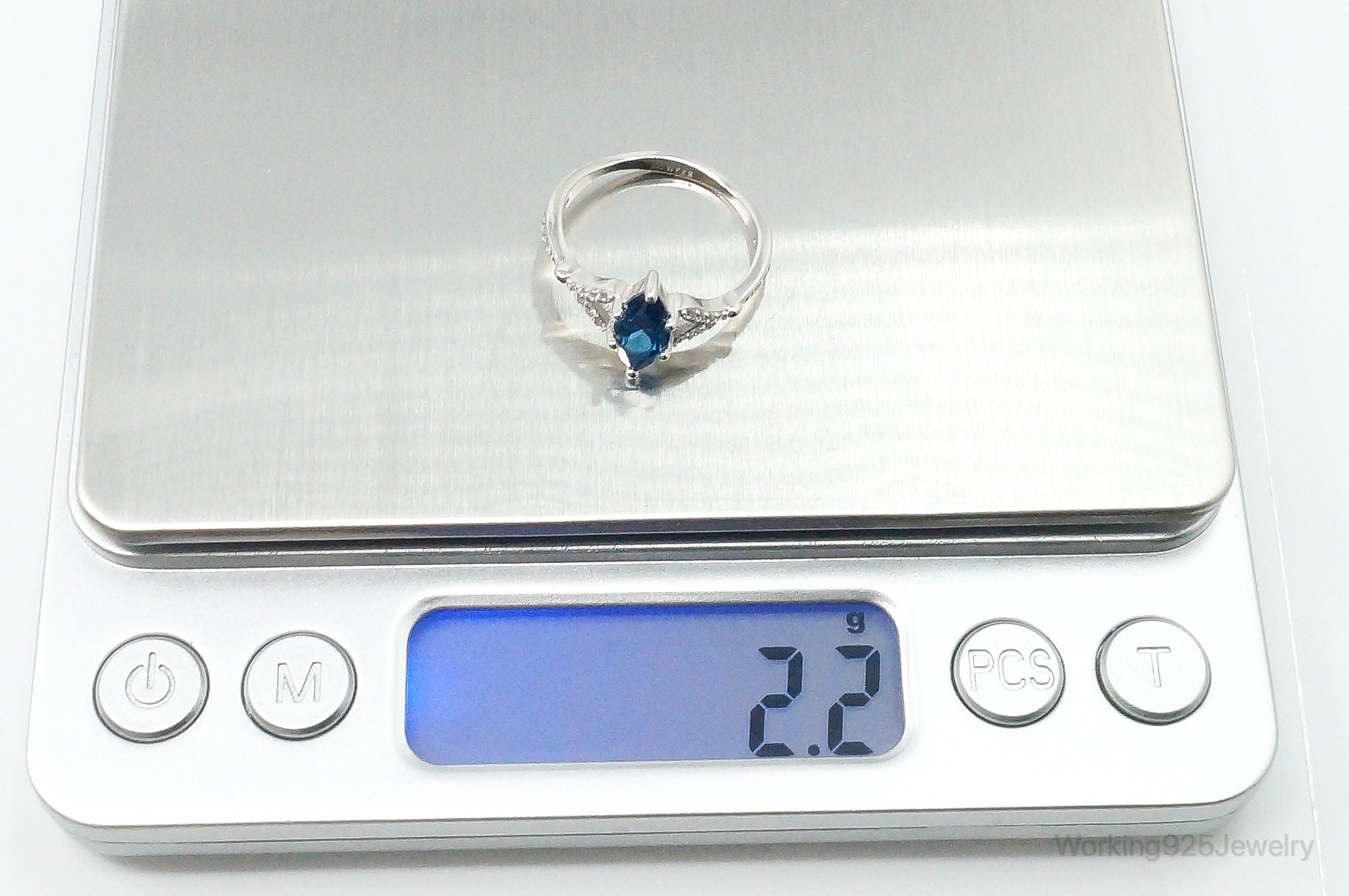 Lab Sapphire Cubic Zirconia Sterling Silver Ring - Size 7