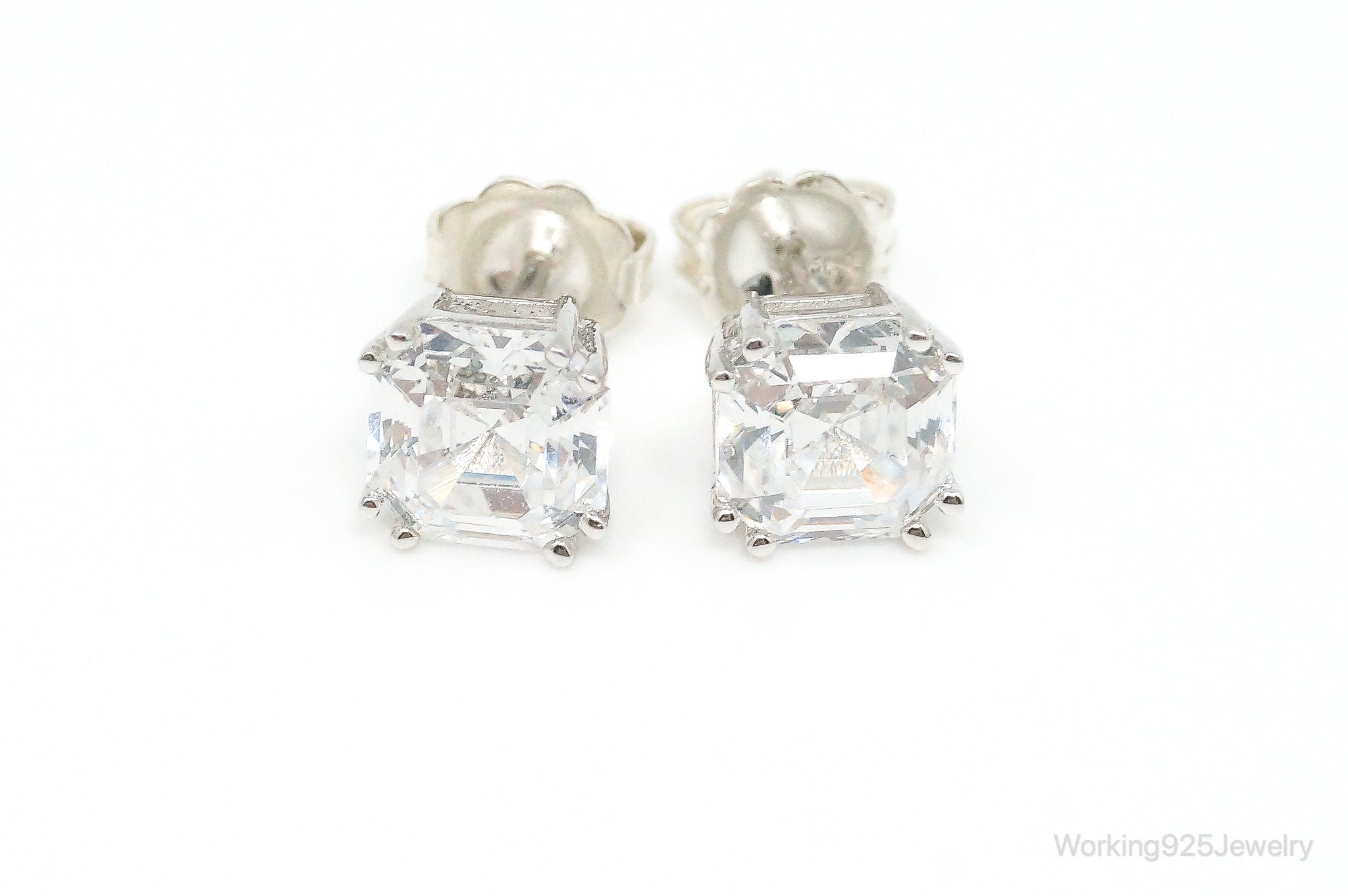 Designer JSWJ Large Cubic Zirconia Sterling Silver Stud Post Earrings