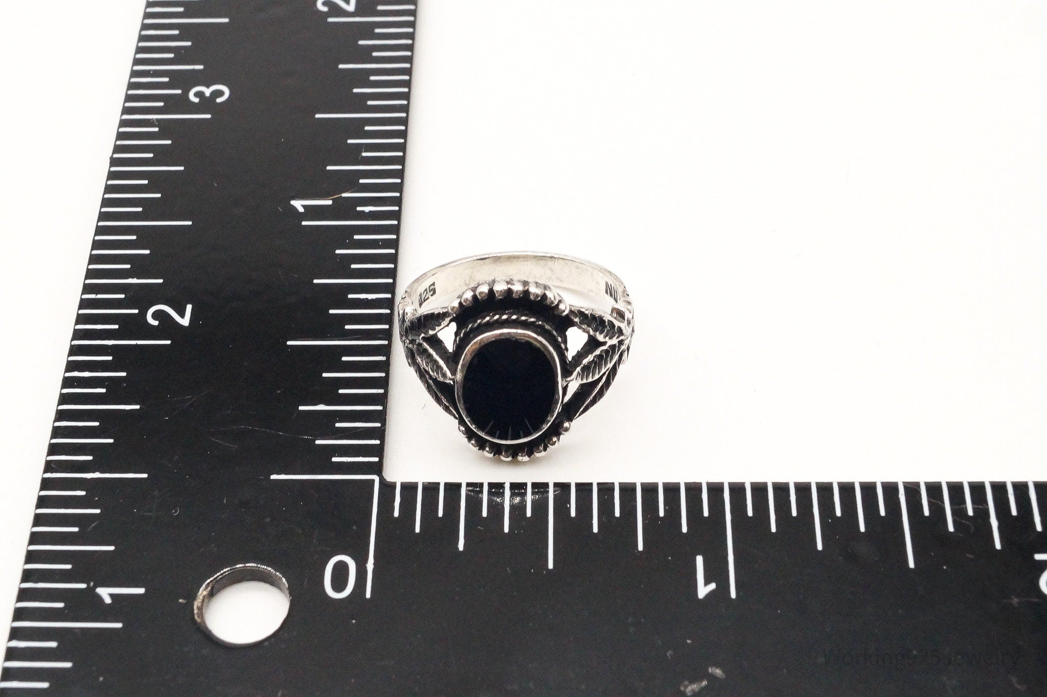 Vintage Black Onyx Sterling Silver Ring - Size 5