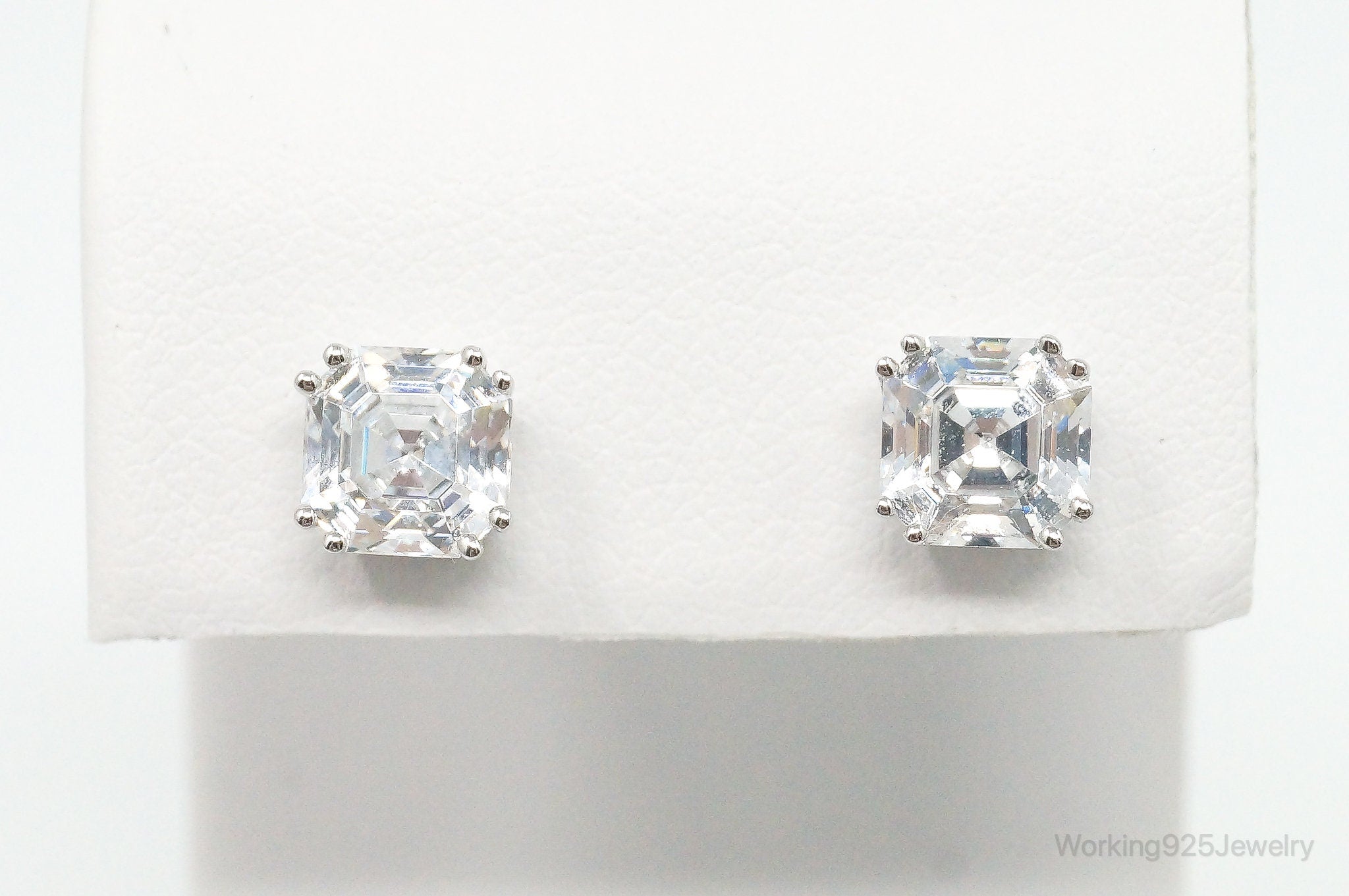 Designer JSWJ Large Cubic Zirconia Sterling Silver Stud Post Earrings