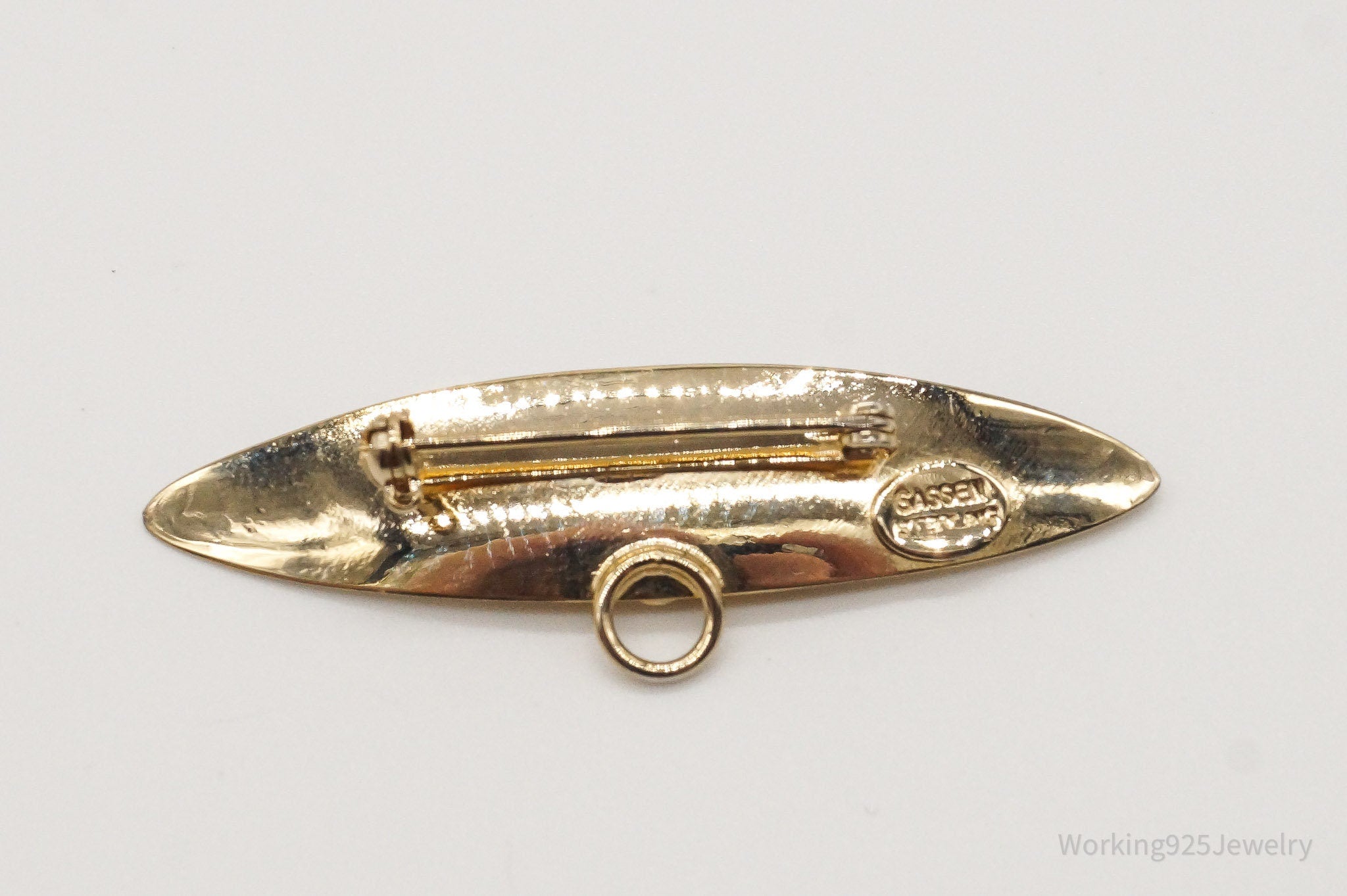 1940s Vintage Designer Sassen Gold Vermeil Sterling Silver Brooch Pin