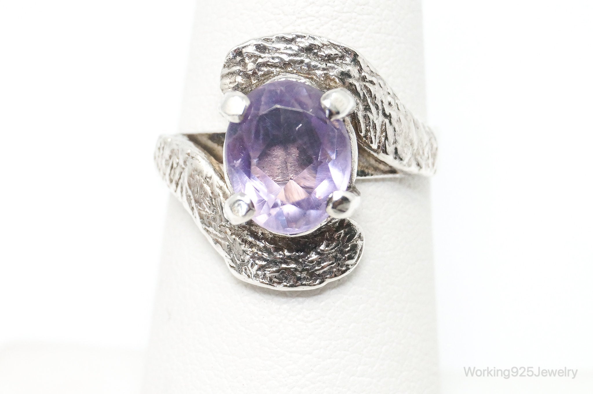 Vintage Amethyst Brutalist 930 Silver Ring - Size 6.75