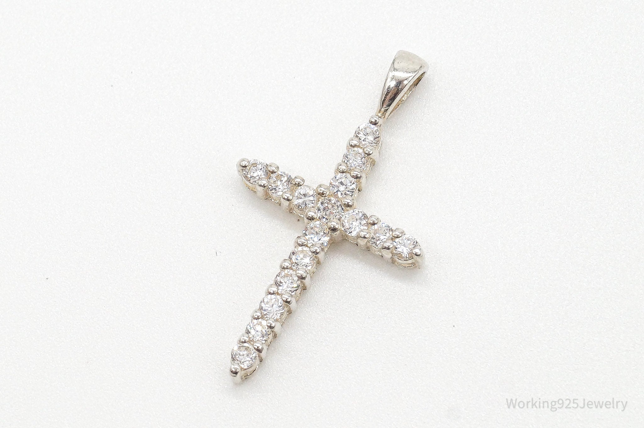 Vintage Designer Avon Cubic Zirconia Cross Sterling Silver Pendant