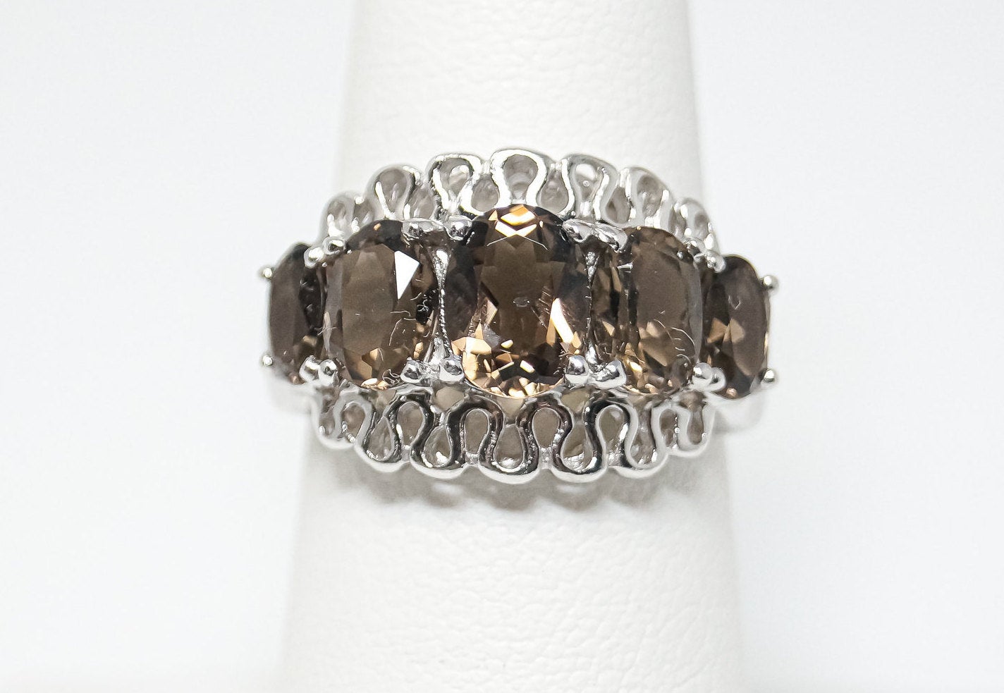 Vintage Designer Smoky Topaz Sterling Silver Statement Ring - Size 6.75