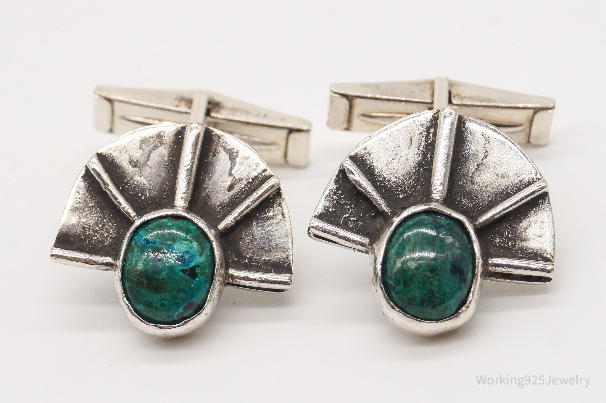 Vintage Azurite Modernist Sterling Silver Cufflinks