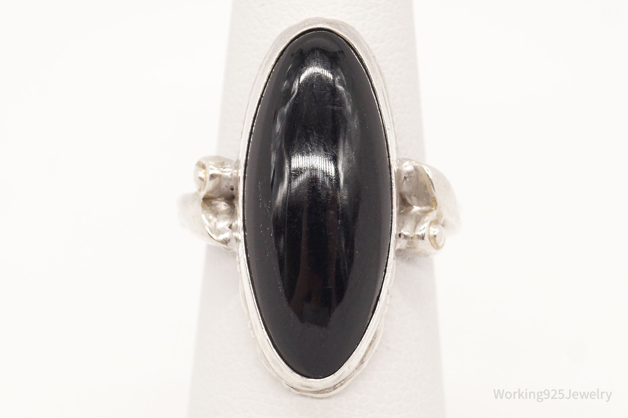 Antique Designer Clark & Coombs Black Onyx Sterling Silver Ring - Size 6