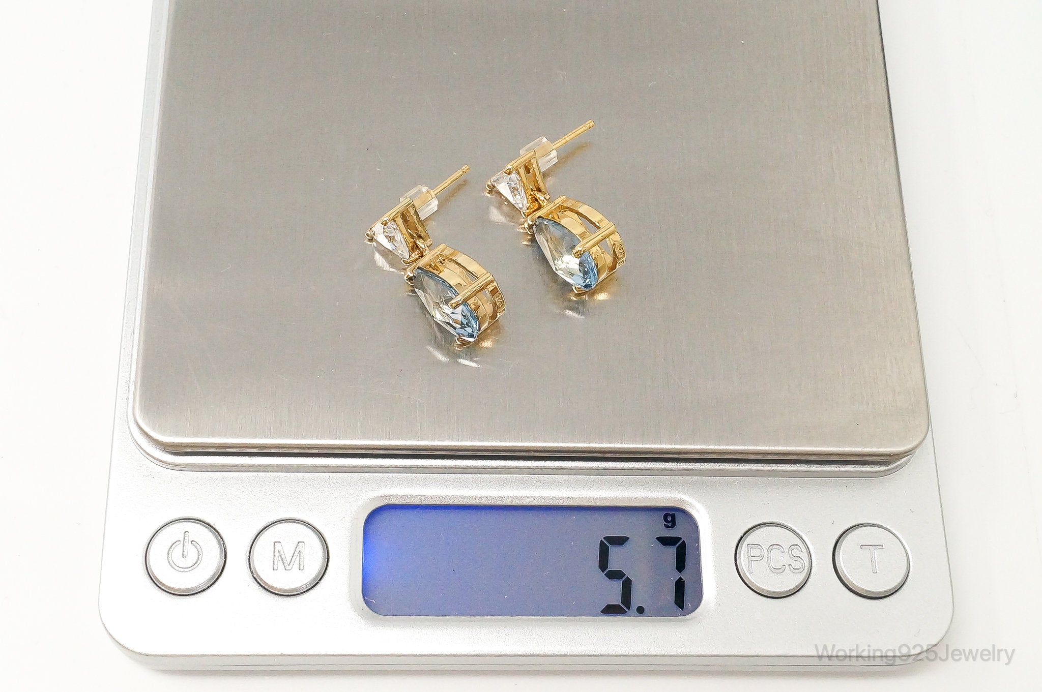 Blue Topaz Cubic Zirconia Gold Vermeil Sterling Silver Earrings