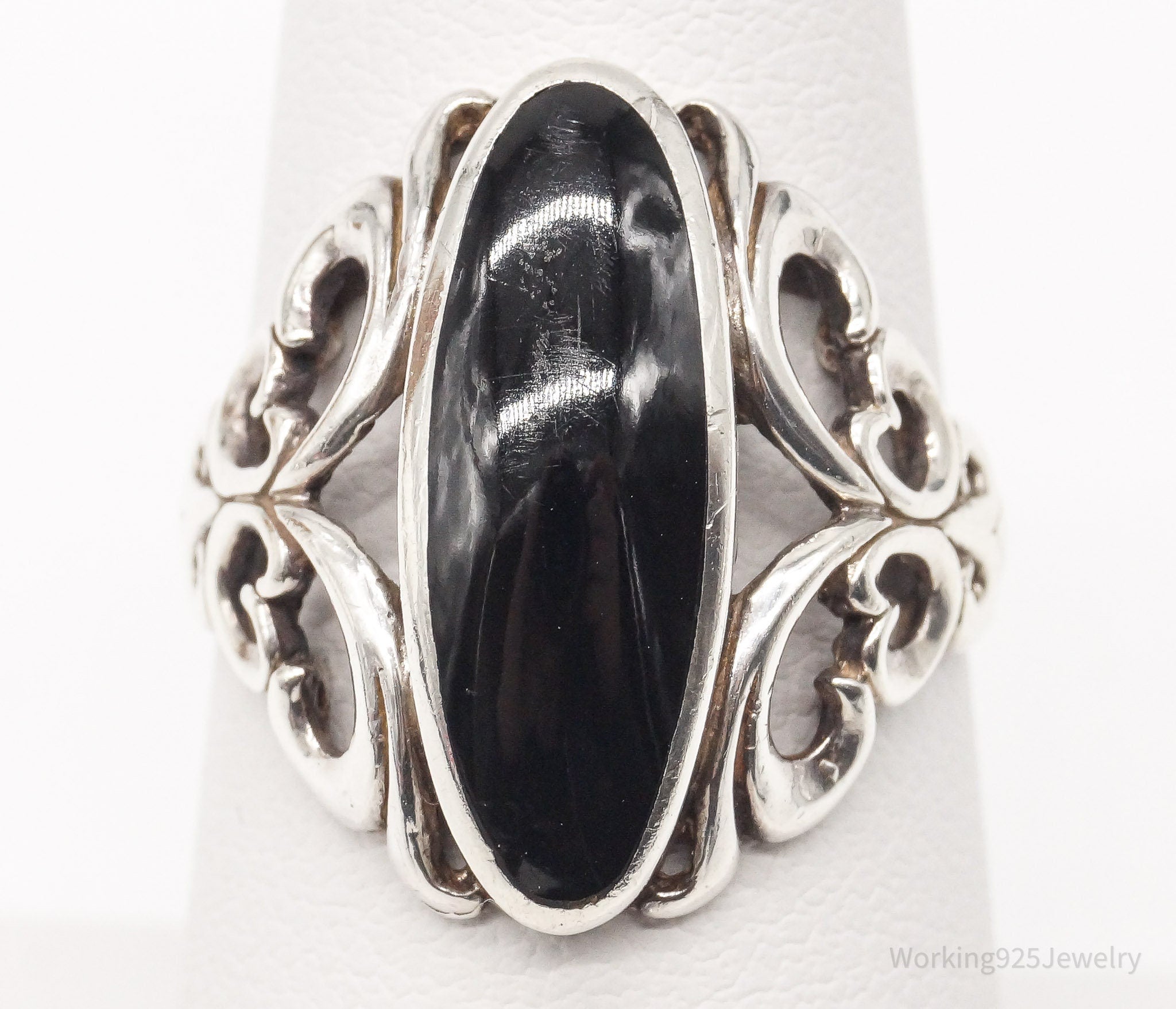 Vintage Designer Kabana Black Onyx Sterling Silver Ring - Size 7.25