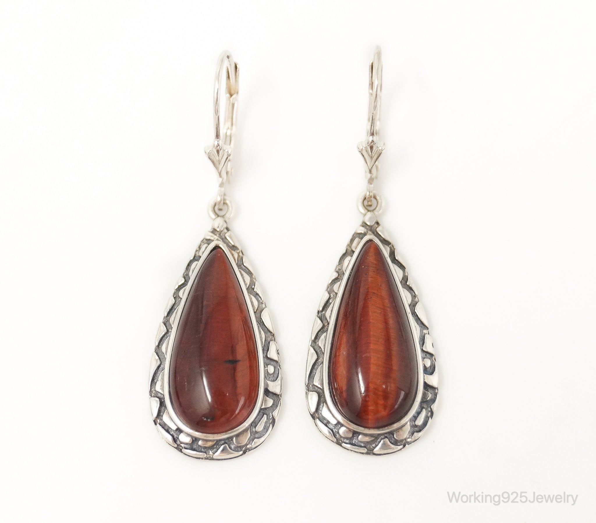 Designer Whitney Kelly WK Red Tigers Eye Sterling Silver Earrings